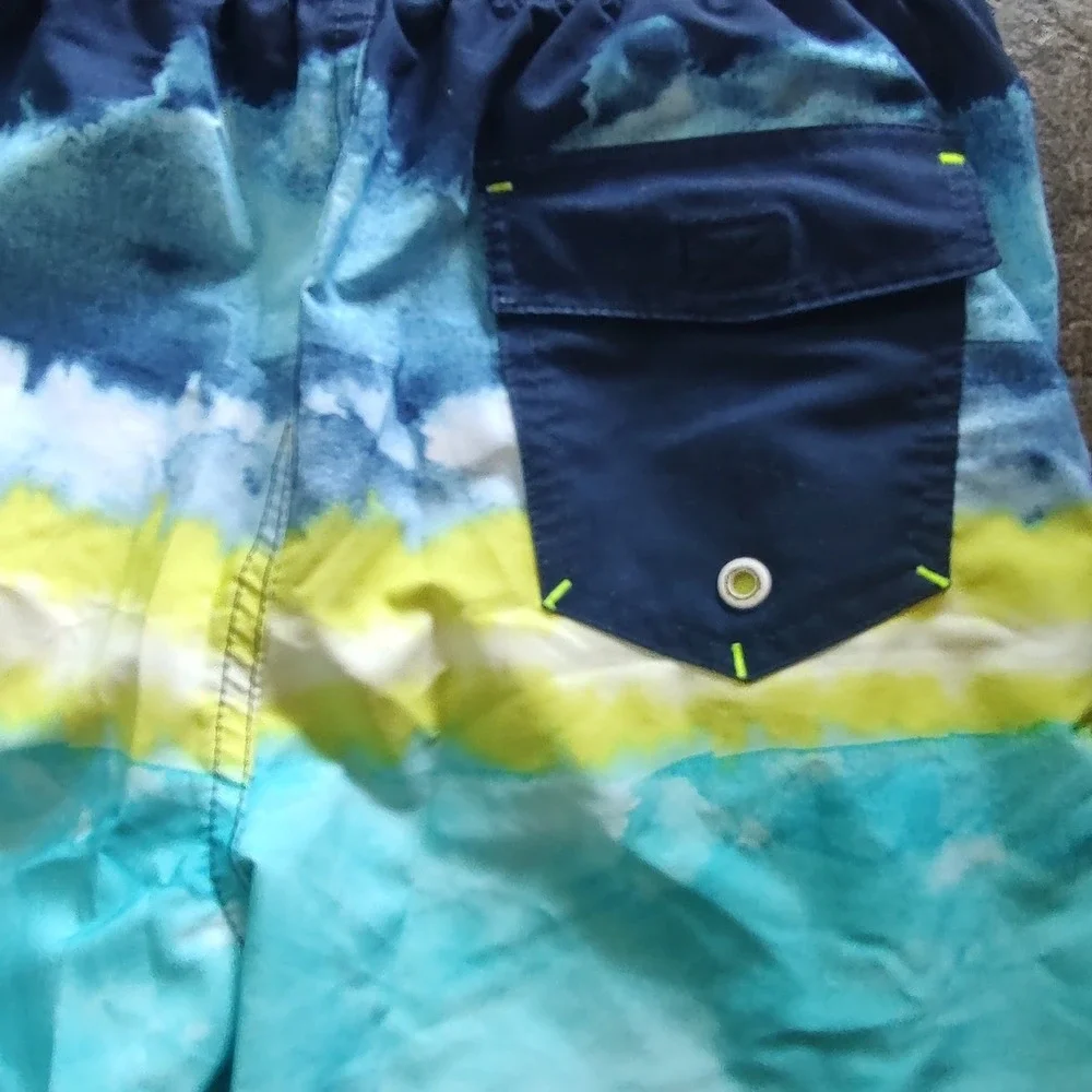 Wonder Nation Swim Trunks Boy L 10-12 Blue Yellow Excellent Tie Dye Board Shorts